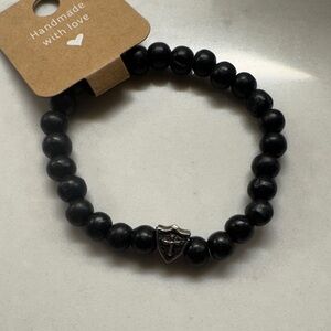 Black Beaded Bracelet with Silver Accent